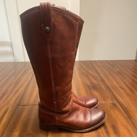 Frye Melissa Tab Red Brown Leather Tall Knee High Riding Boots Women's 6 - Picture 3 of 8